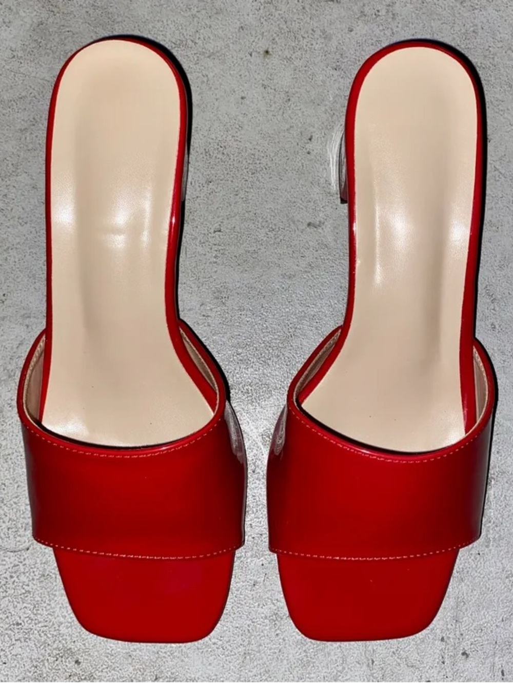 Red Block Mules Sandals Heels - Picture 3 of 4